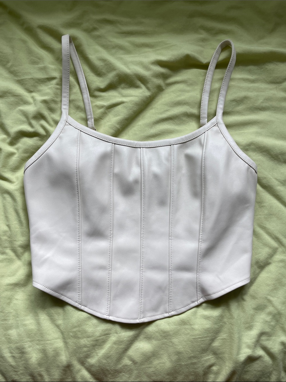 Cream Faux Fitted Leather Corset Crop Top (stretchy, will conform to your body!)